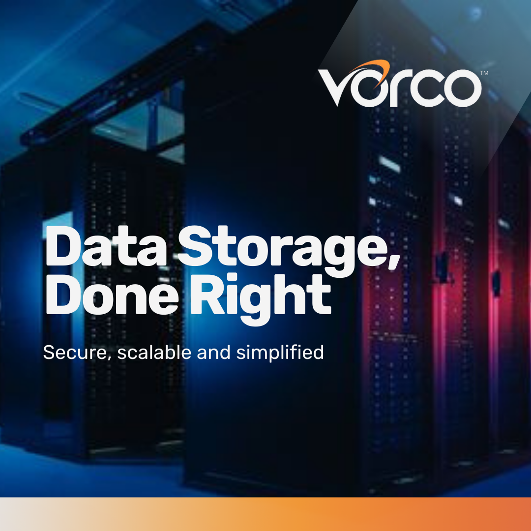 Vorco Social Feature Vorco Social Feature - Data Storage Done Right - text over an image of computer servers